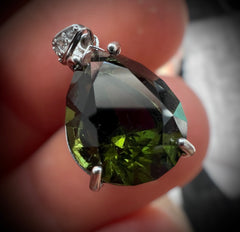 Exquisite Faceted "drop" Moldavite Pendant