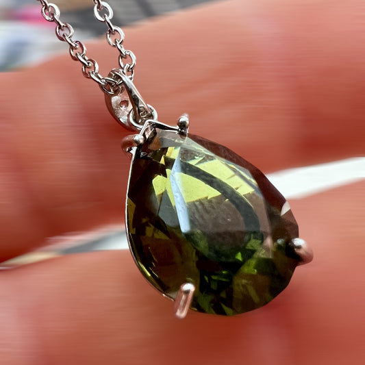 Exquisite Faceted "drop" Moldavite Pendant