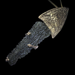 Leaf-Inspired Gold-Plated Moldavite Necklace (3.45g) — Chlum, Czech Republic