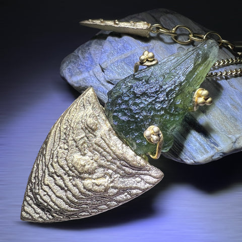 Botanical Form Gold-Plated Moldavite Necklace (2.14g)