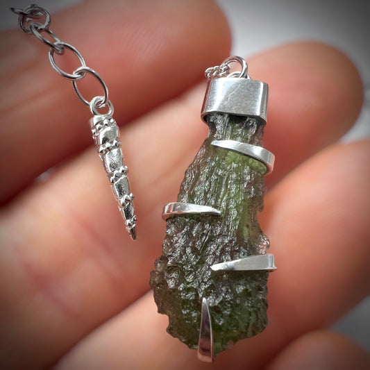 Moldavite Silver Necklace 2.07g - Rhodium Plated