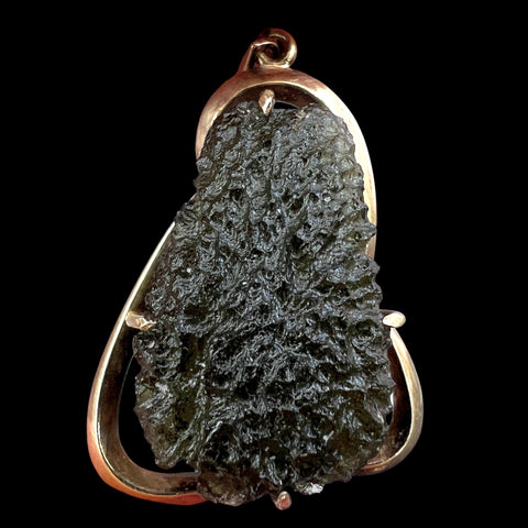 Elegant Gold/Moldavite Pendant - Solid 14k Gold.