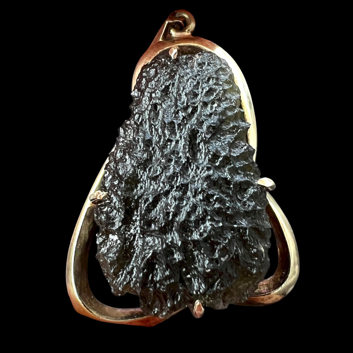 Elegant Gold/Moldavite Pendant - Solid 14k Gold.