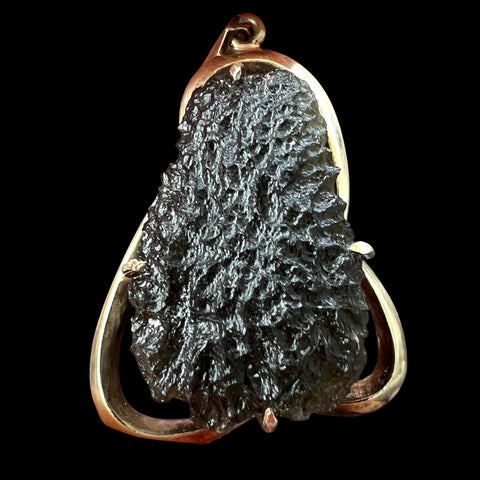 Elegant Gold/Moldavite Pendant - Solid 14k Gold.