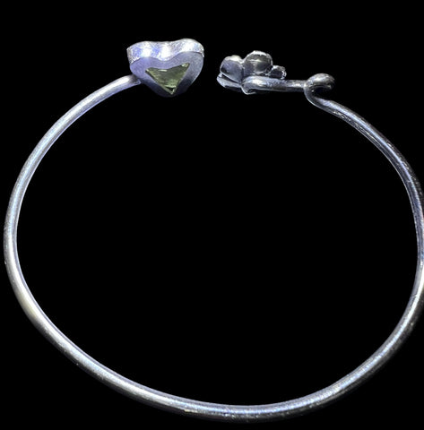 Moldavite Floral Heart Cuff Bracelet
