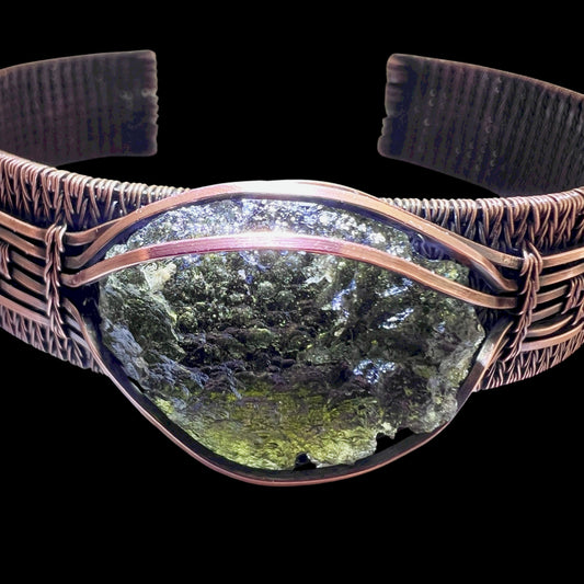 Mens (size) Moldavite Copper Bracelet