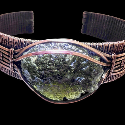 3.56g Moldavite Bracelet - Large Size - Copper Wrap
