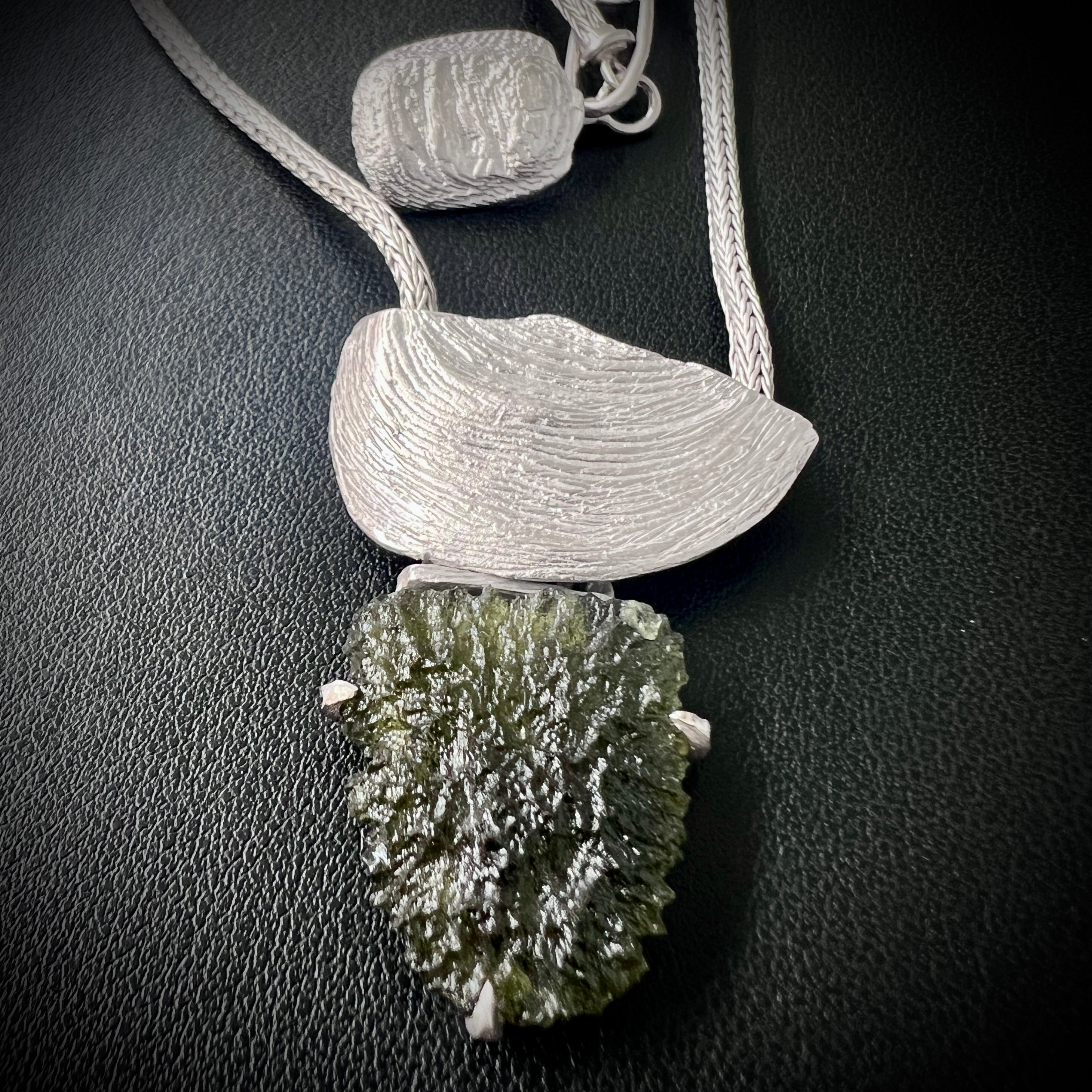 Rhodium-Plated Moldavite Pendant