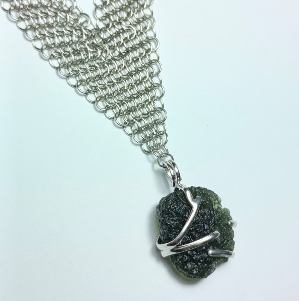 Silver Moldavite pendant necklace