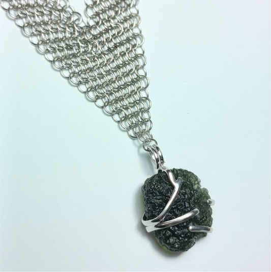 Silver Moldavite pendant necklace