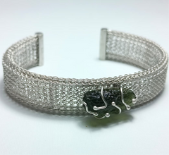 Silver Wire Wrapped Moldavite Bracelet