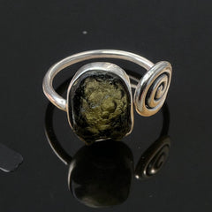 Spiral Moldavite Silver Ring – Open Size 10 (U)