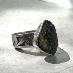 Solid silver Moldavite ring size 10 (U)