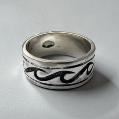 Moldavite Silver Band Ring- Size 11 (W)