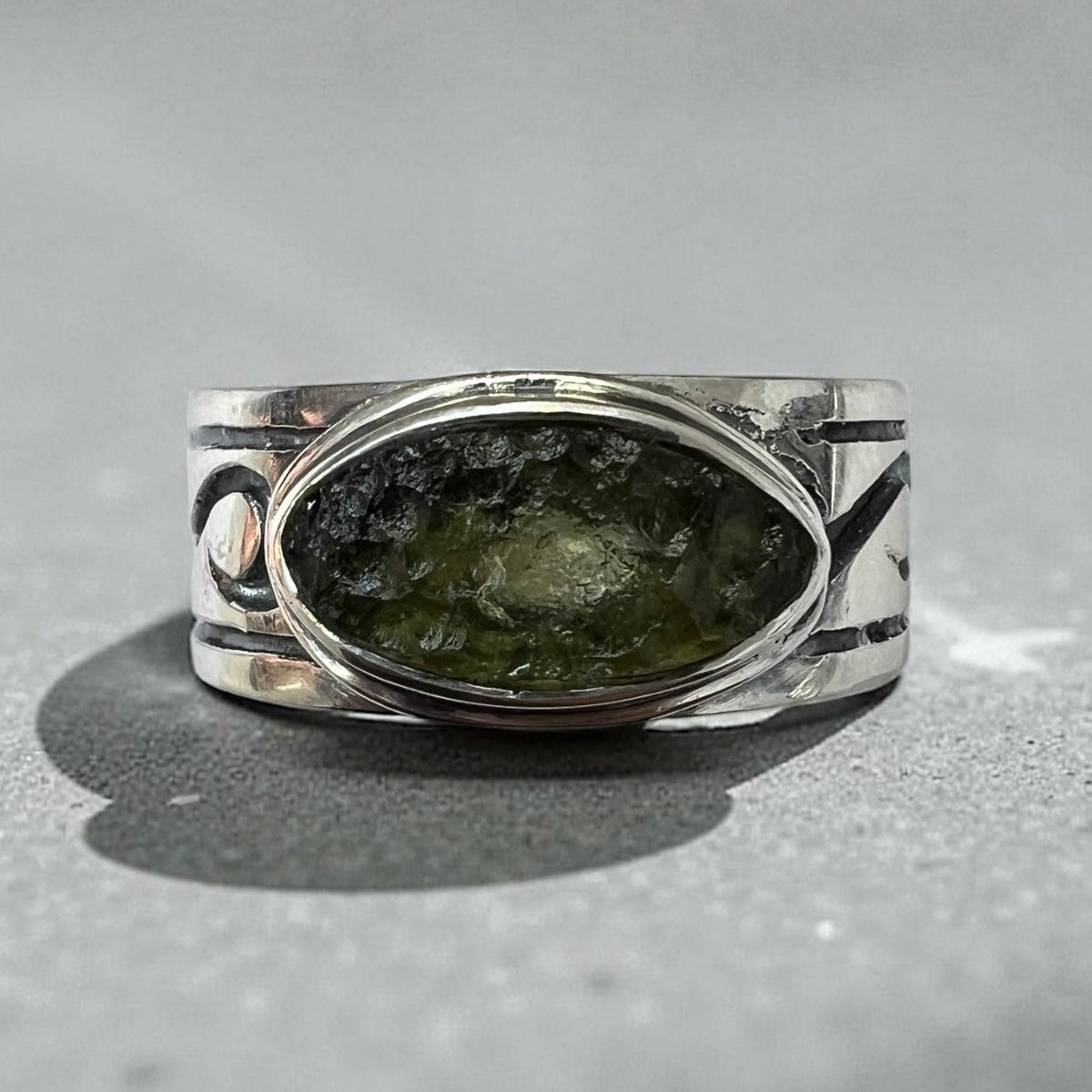 Moldavite Silver Band Ring- Size 11 (W)