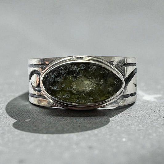 Moldavite Silver Band Ring- Size 11 (W)