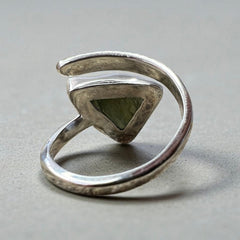 Inverted Triangle Moldavite Silver Ring- Open Size 11 (W)