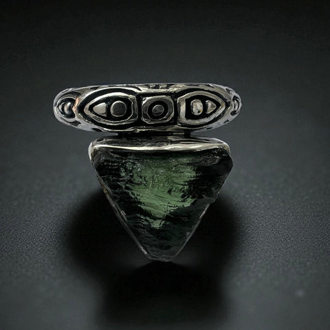 Inverted Triangle Moldavite Silver Ring – Size 11 (W)