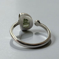 Raw Moldavite Silver Ring with Orb Accent – Open Size 11 (X)