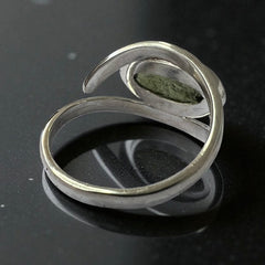 Raw Moldavite Feather Band Design Silver Ring – Size 12 (Y)