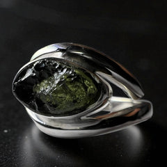Oval Eye Shaped Moldavite Silver Ring – Size 6 (M)