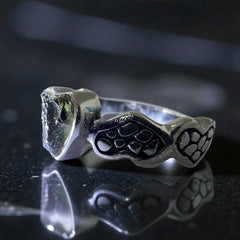 Long Heart Shaped Moldavite Silver Ring – Size 6 (N)