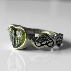 Wide Heart Shaped Moldavite Silver Ring – Size 8 (Q)