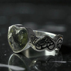 Heart Shaped Moldavite Silver Ring –  Size 8 (Q)