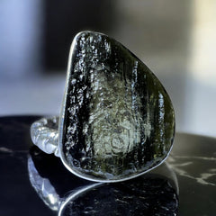 Trinity Spiral Moldavite Silver Ring – Size 8 (Q)