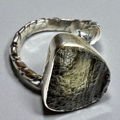 Trinity Spiral Moldavite Silver Ring – Size 8 (Q)