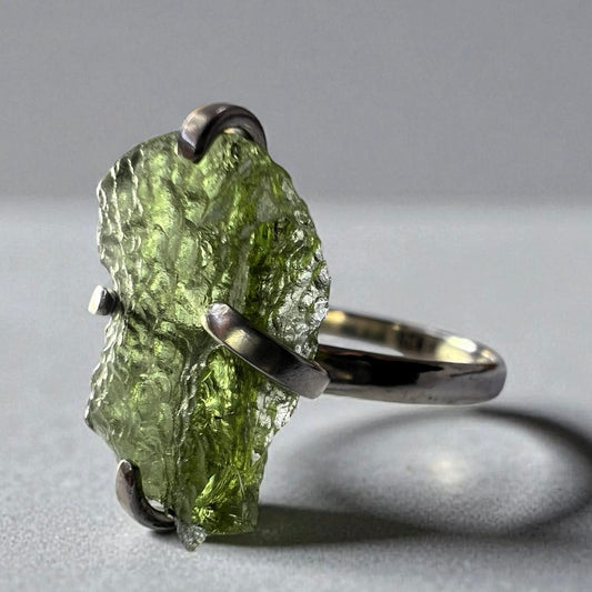Claw Moldavite Silver Ring – Size 8 (Q)