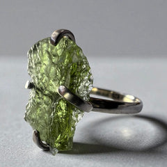 Claw Moldavite Silver Ring – Size 8 (Q)
