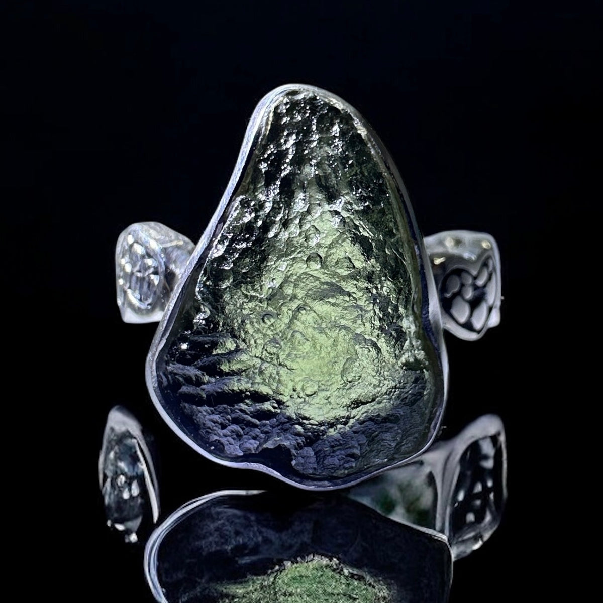 Trinity Moldavite Silver Ring – Size 8 (R)