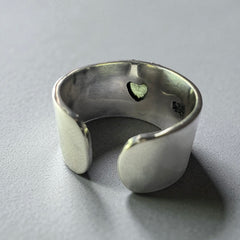 Heart Band Moldavite Silver Ring – Open Size 8 (R)