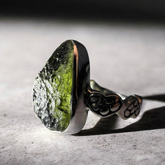 Trinity Moldavite Silver Ring – Size 8 (R)