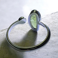 Elliptical Moldavite Silver Ring – Open Size 9 (S)