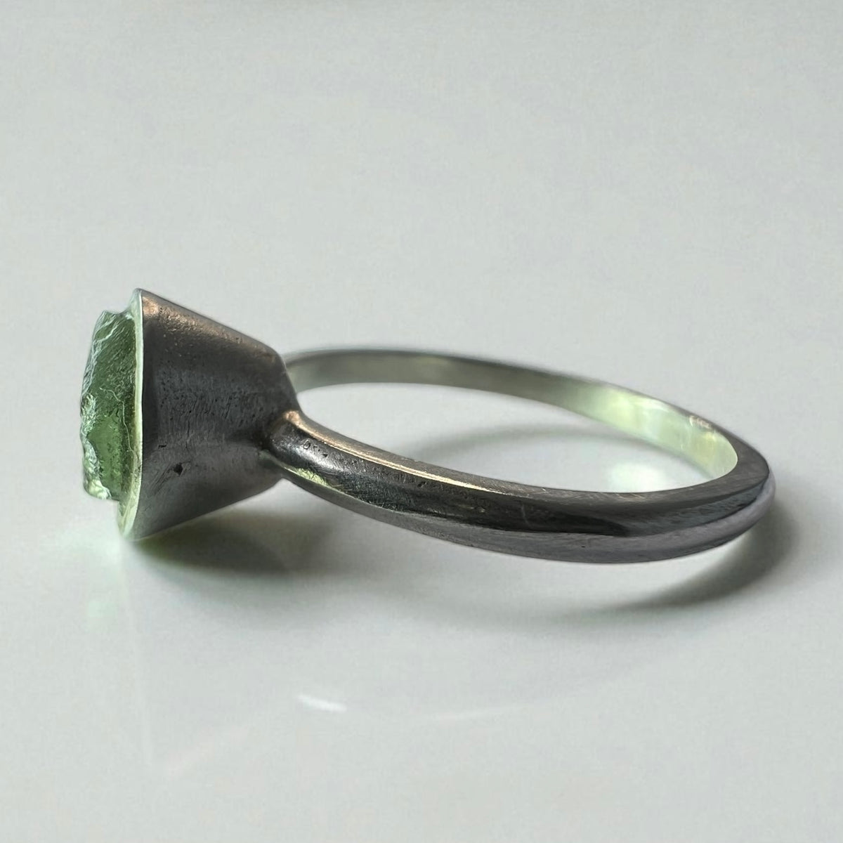 Dainty Sterling Silver Moldavite Ring – Size N (6.5)