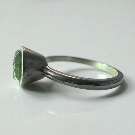 Dainty Sterling Silver Moldavite Ring – Size N (6.5)