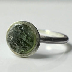Dainty Sterling Silver Moldavite Ring – Size N (6.5)
