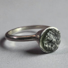 Dainty Sterling Silver Moldavite Ring – Size P (8)
