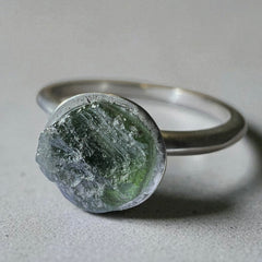 Dainty Sterling Silver Moldavite Ring – Size P (8)