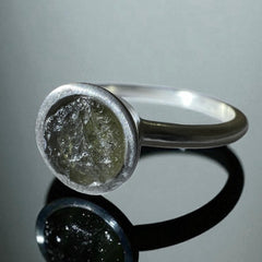 Dainty Sterling Silver Moldavite Ring – Size Q (8)
