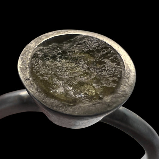 Dainty Sterling Silver Moldavite Ring – Size Q (8)
