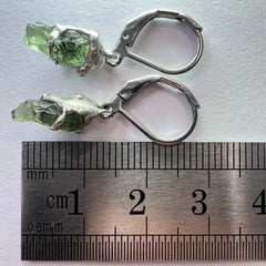 Moldavite Earrings, soft soldered pewter.