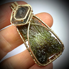 Spectacular Moldavite/Gold Herkimer Diamond Pendant