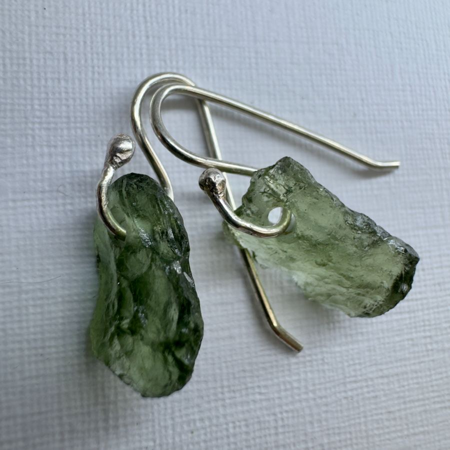 Sterling Silver Moldavite Earrings | 1.87g | Vrabce