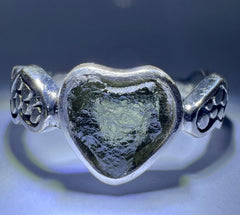 Sterling Silver Moldavite Heart Ring 