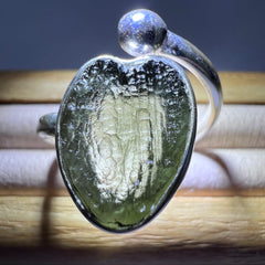Sterling Silver Moldavite Heart Ring 