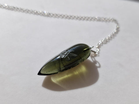 Moldavite Pendulum 2.5g, Butterfly Motif.