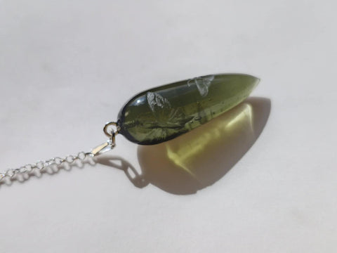 Moldavite Pendulum 2.5g, Butterfly Motif.